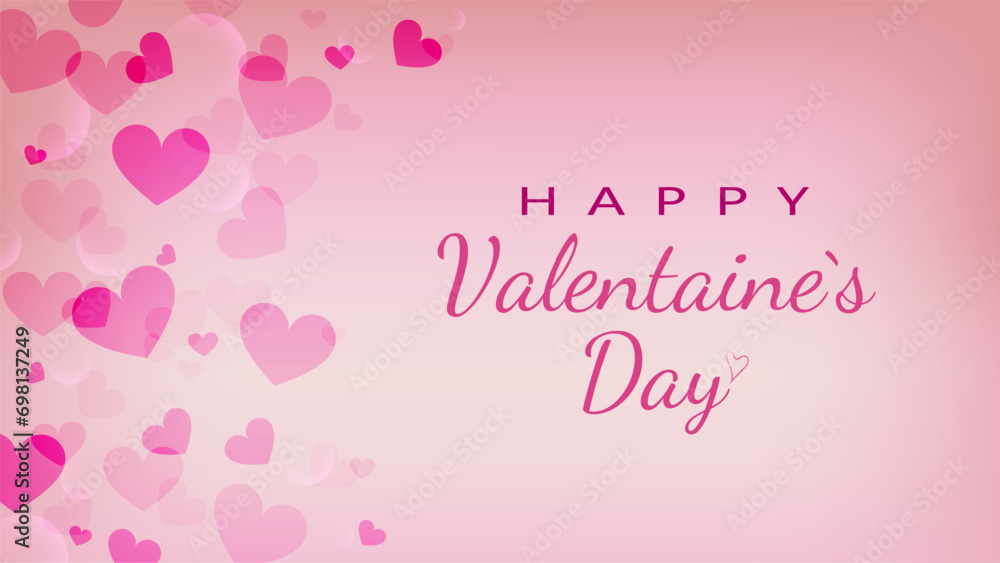 Happy Valentine's Day vector banner background. Valentines day card with copy space and congratulatory text, red and pink hearts on a delicate background.