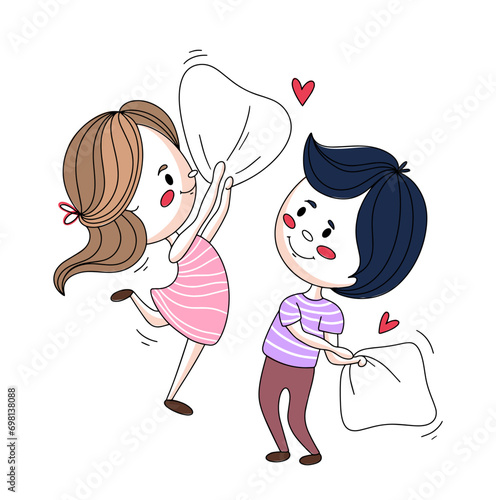  Lovers. Pillow fight. Color