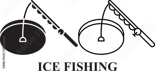 Ice Fishing Icon. Set of winter icon isolated on white background Editable Icons of Snow Fishing. Quality icon set