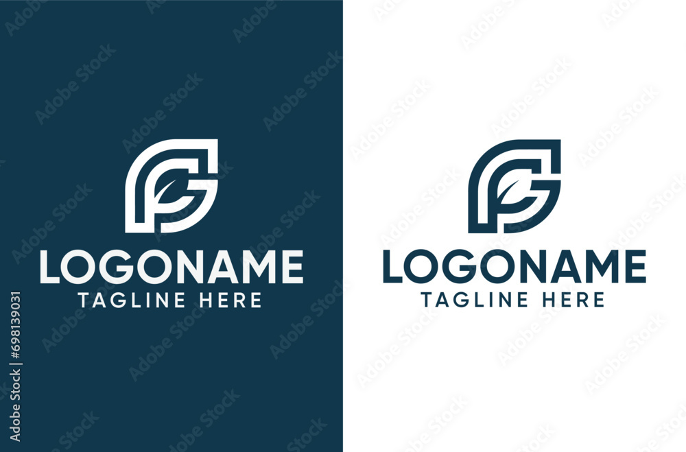 Fototapeta premium letter gp leaf minimalist logo and shape simple geometric line logo vector 