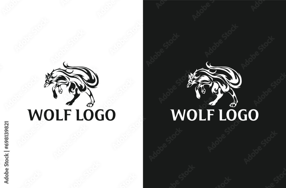 Wolf silhouette and wolf face logo design icon vector