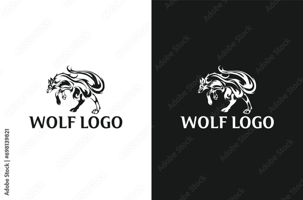 Wolf silhouette and wolf face logo design icon vector Wolf silhouette and wolf face logo design icon vector
