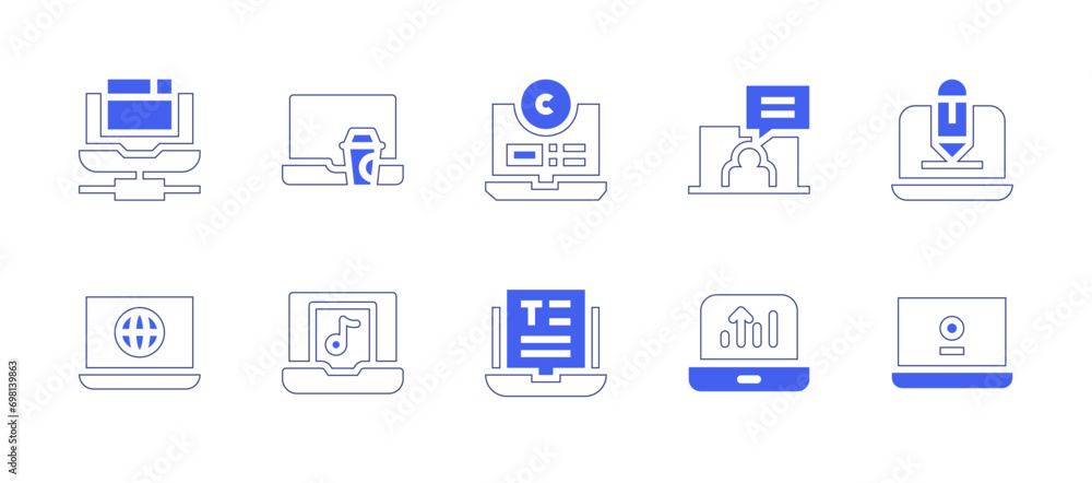 Laptop icon set. Duotone color. Vector illustration. Containing laptop, comment, computer, text.