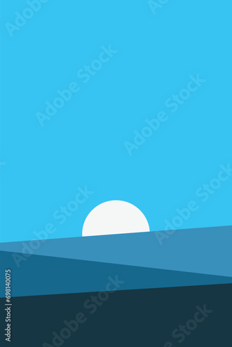 Day view Abstract Design, Moon, Ocean, Sky Design, Abstract Illustration, Minimalistic Landscape Illustration Design