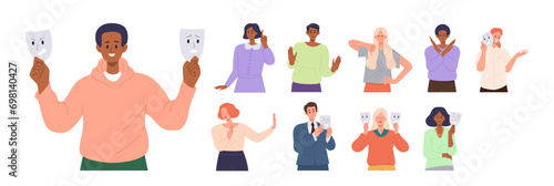 Diverse people cartoon characters with different facial emotion and expression isolated set
