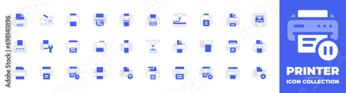 Printer icon collection. Duotone color. Vector and transparent illustration. Containing heat press printer, printer, print, print cylinder, negative, pause.