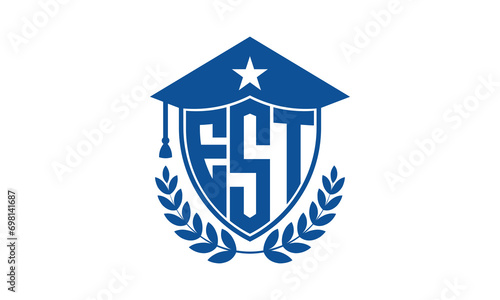 EST three letter iconic academic logo design vector template. monogram, abstract, school, college, university, graduation cap symbol logo, shield, model, institute, educational, coaching canter, tech © Foysal
