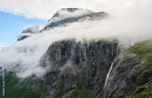 mountain in the fog in norway