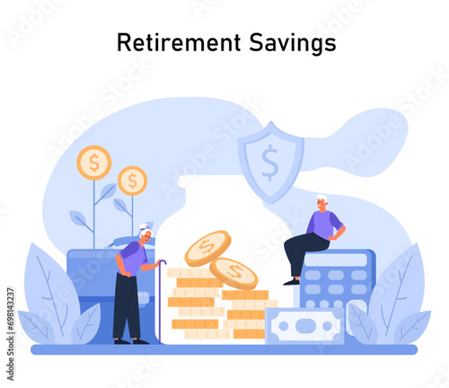 Future Security concept. Highlighting the assurance of retirement savings through strategic financial planning and investment. Flat vector illustration