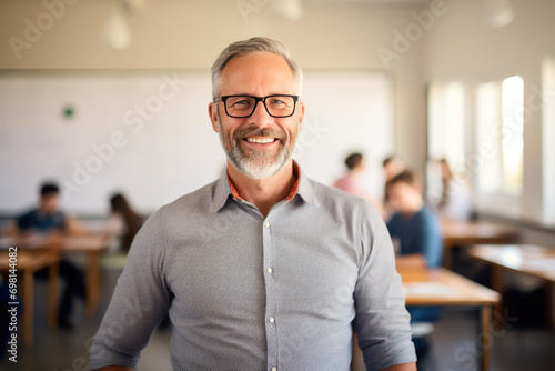 Joyful 55-Year-Old Teaching Physics Concepts © Andrii 