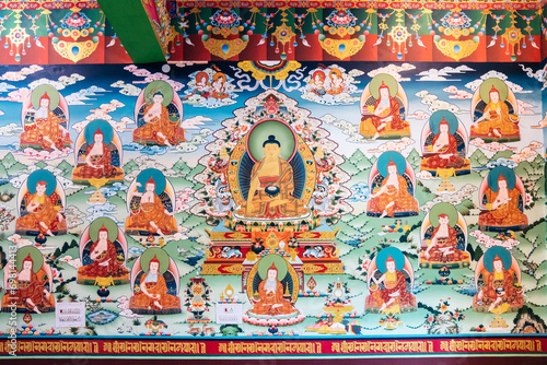 Buddha and the line of teachers of the Kagyu tradition. Piang Monastery