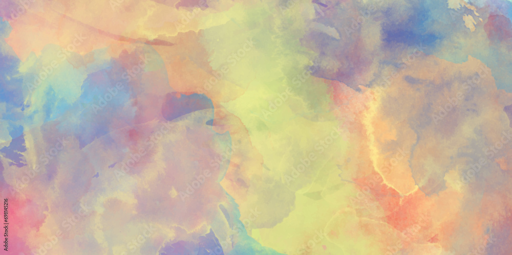 Creative paint gradients multicolor watercolor background, pastel watercolor paper textured illustration with splashes, splashes and stains for presentation and cover, Colorful and acrylic Rainbow.