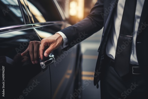 Businessman, hands and chauffeur by car © kardaska