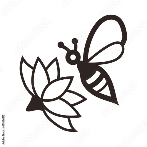 Bee and Lotus Flower - Outline