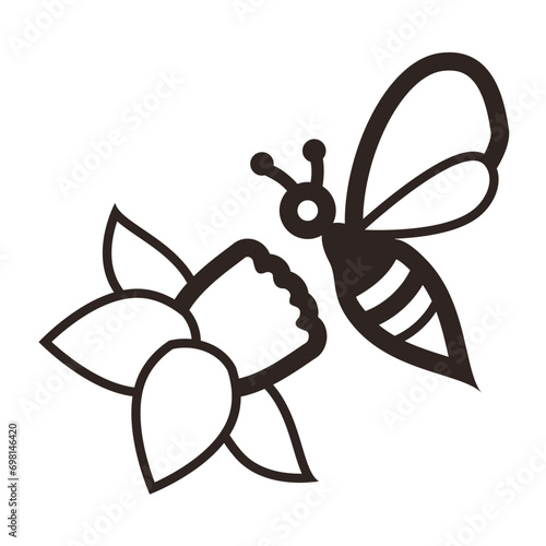Bee and Daffodil Flower - Outline