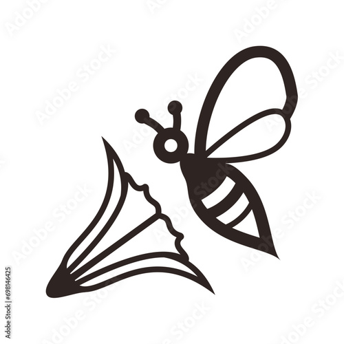 Bee and Morning-glory Flower - Outline