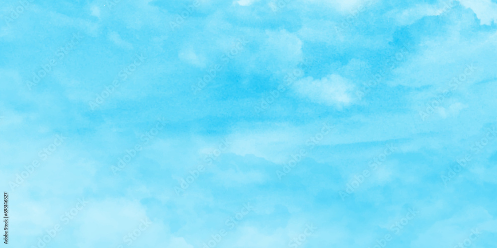 painted white clouds with pastel blue sky, Brush paint blue paper textured canvas element with clouds, blue sky with clouds background, abstract watercolor background illustration.