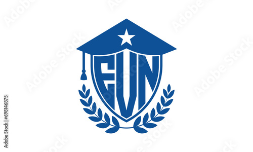 EVN three letter iconic academic logo design vector template. monogram, abstract, school, college, university, graduation cap symbol logo, shield, model, institute, educational, coaching canter, tech photo