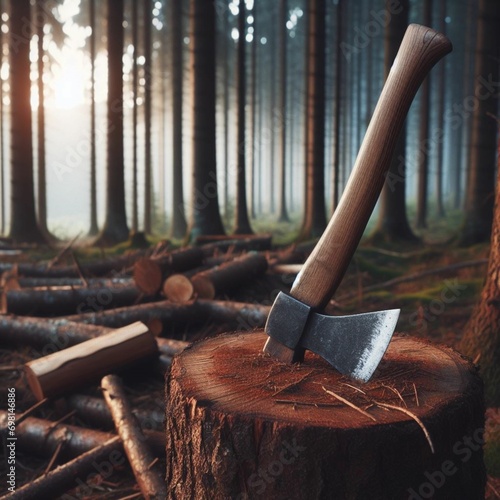 axe in a log photo