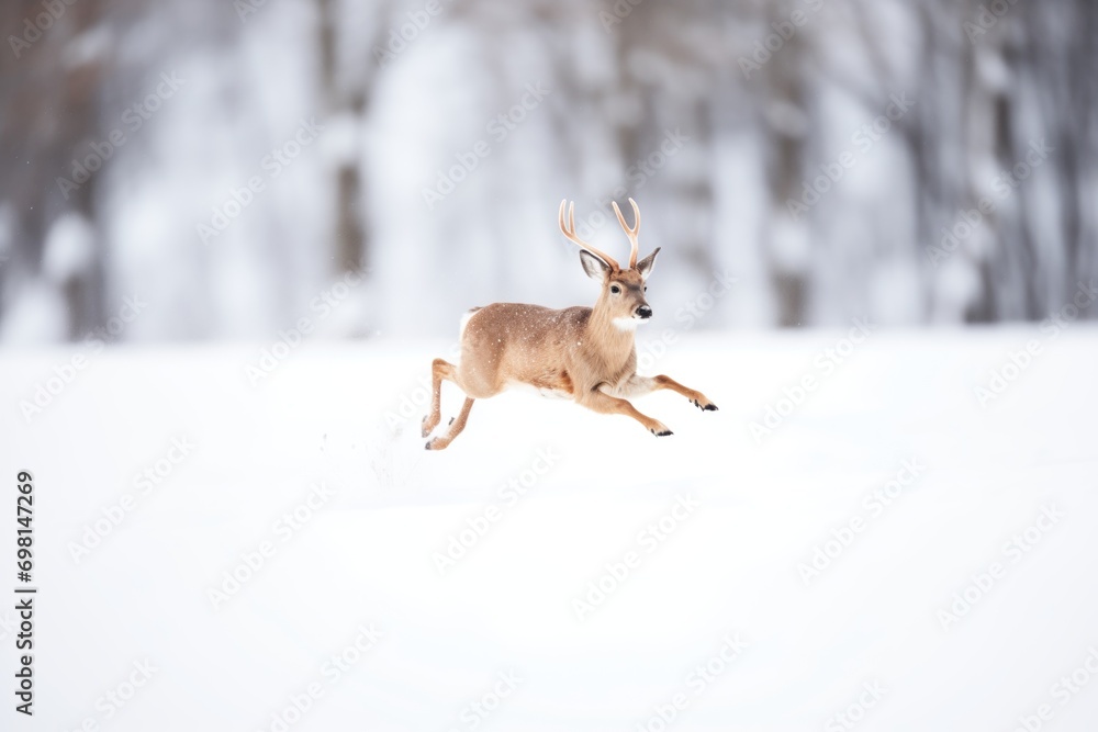 deer in mid-stride, kicking up a cloud of snow deer in mid-stride, kicking up a cloud of snow