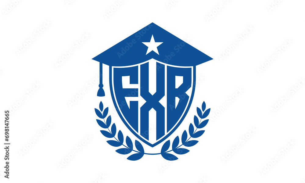 EXB three letter iconic academic logo design vector template. monogram, abstract, school, college, university, graduation cap symbol logo, shield, model, institute, educational, coaching canter, tech EXB three letter iconic academic logo design vector template. monogram, abstract, school, college, university, graduation cap symbol logo, shield, model, institute, educational, coaching canter, tech