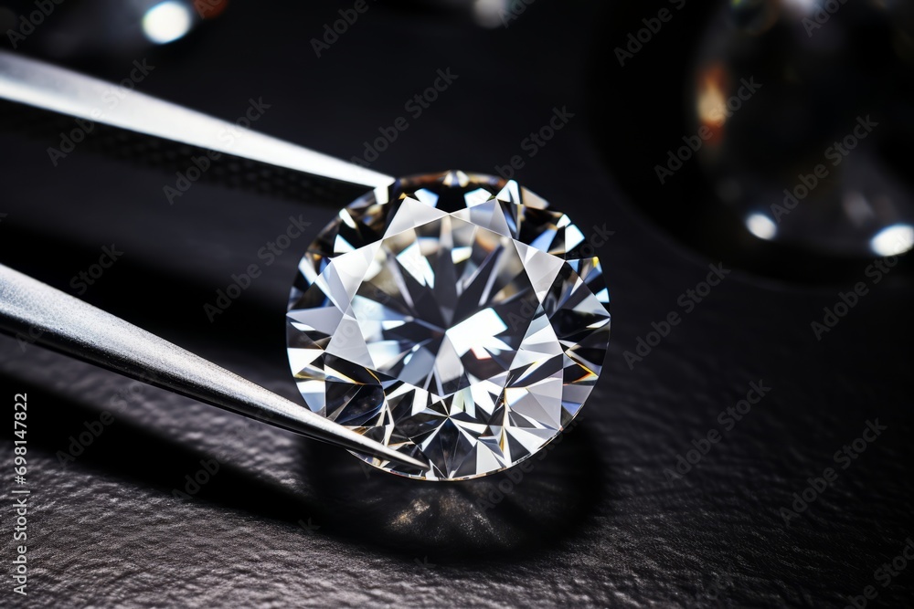 Brilliant-cut diamond held with tweezers Brilliant-cut diamond held with tweezers