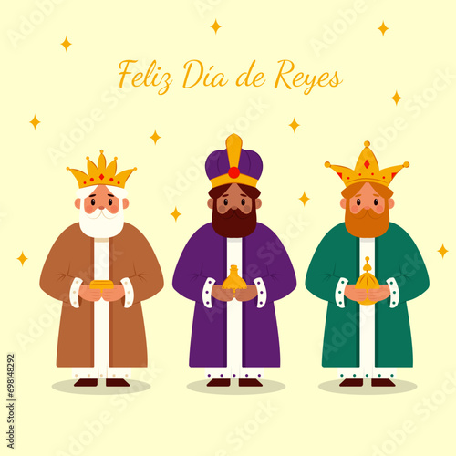 Los tres reyes de oriente, Melchor, Gaspar y Baltasar. Feliz día de los Reyes Magos. Vector de Navidad. Ilustración vectorial. photo