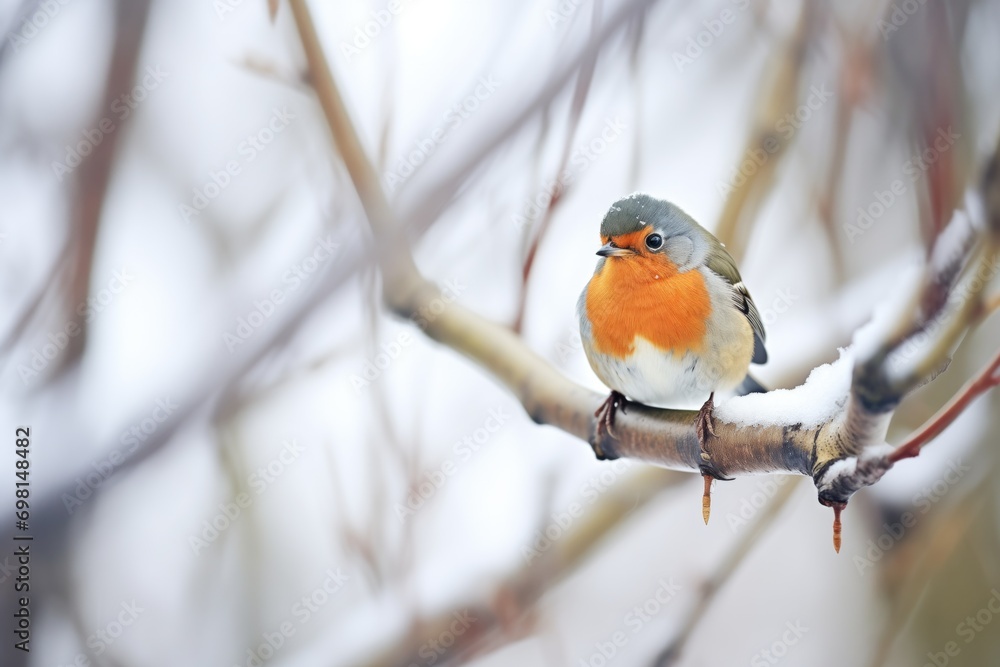robin fluffing feathers on frosty tree limb robin fluffing feathers on frosty tree limb