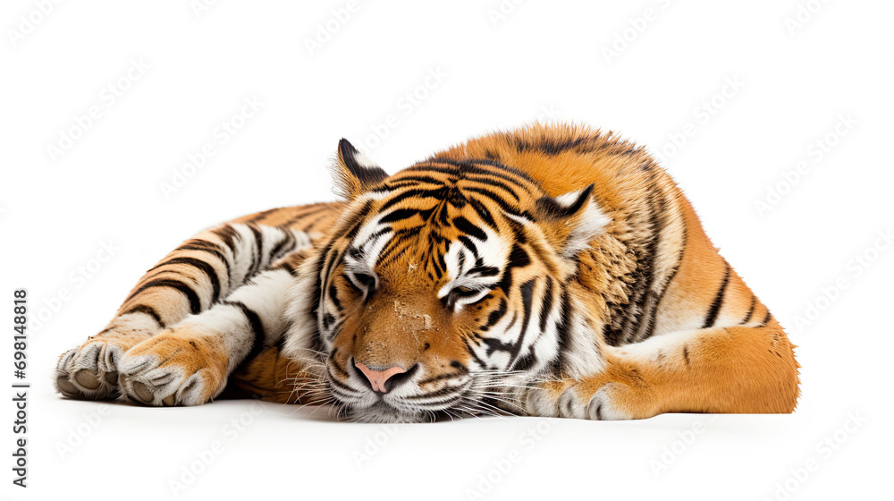 Obraz premium Tiger sleeping Isolated on white background