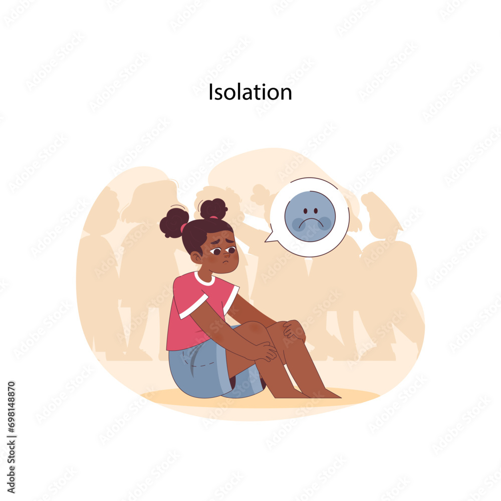 Isolation concept. A young girl sitting alone, her expression ...