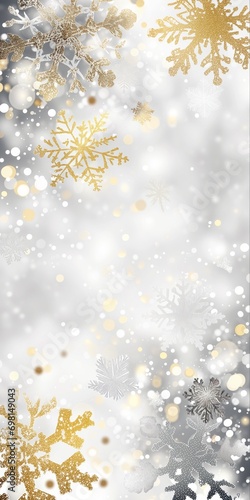 vertical minimal Christmas Background, Festive design, sparkling lights golden and white snowflakes. Poster, banner, greeting card © Lenuccia