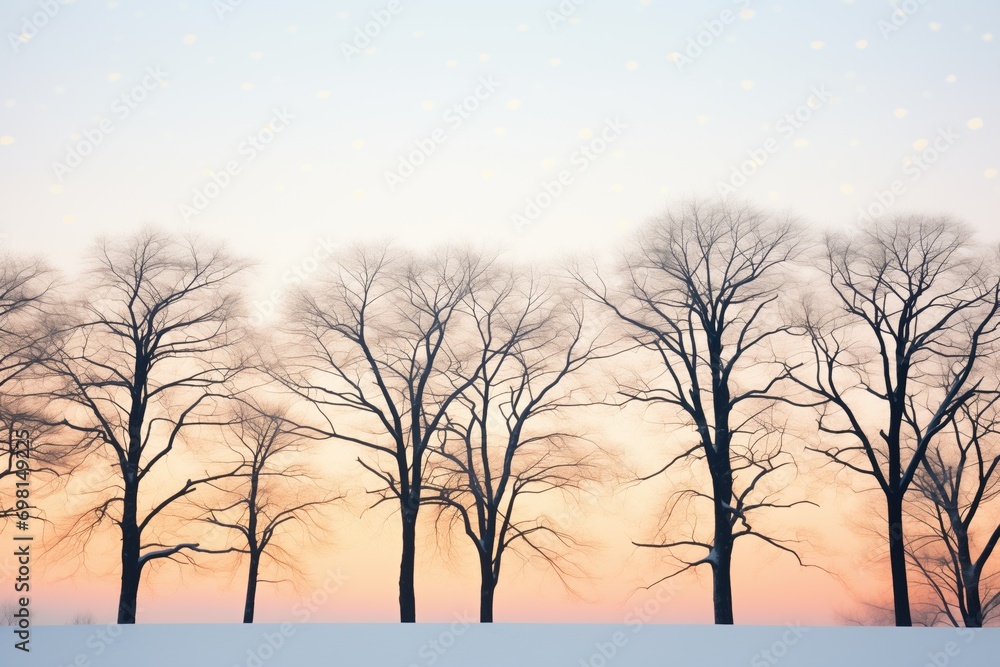 silhouette of trees at dawn with snow