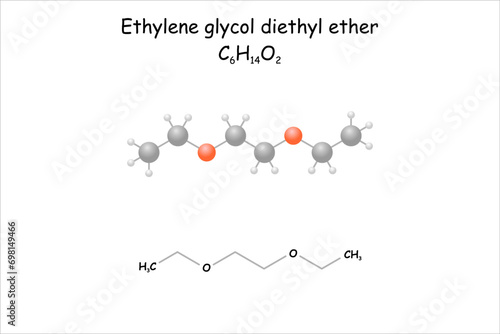 Stylized molecule model/structural formula of ethylene glycol diethyl ether.