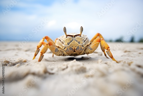 crab standing still, camouflaged against sand patterns