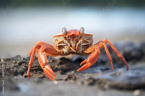 crab molting its exoskeleton on the shore © stickerside