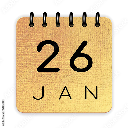 Wallpaper Mural 26 day of the month. January. Luxury gold calendar daily icon. Date day week Sunday, Monday, Tuesday, Wednesday, Thursday, Friday, Saturday. Black text. White background. Torontodigital.ca