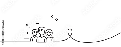 Group line icon. Continuous one line with curl. Users or Teamwork sign. Male and Female Person silhouette symbol. Teamwork single outline ribbon. Loop curve pattern. Vector