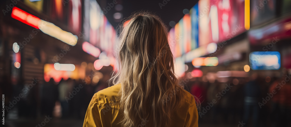 Girl on a blurred background of night city lights Girl on a blurred background of night city lights