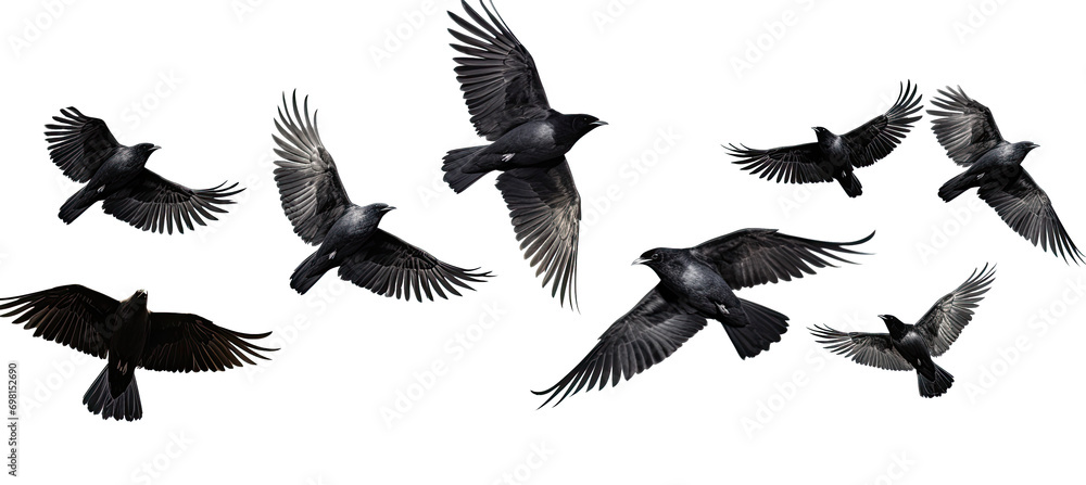 black birds Flying. Isolated on transparent background black birds Flying. Isolated on transparent background