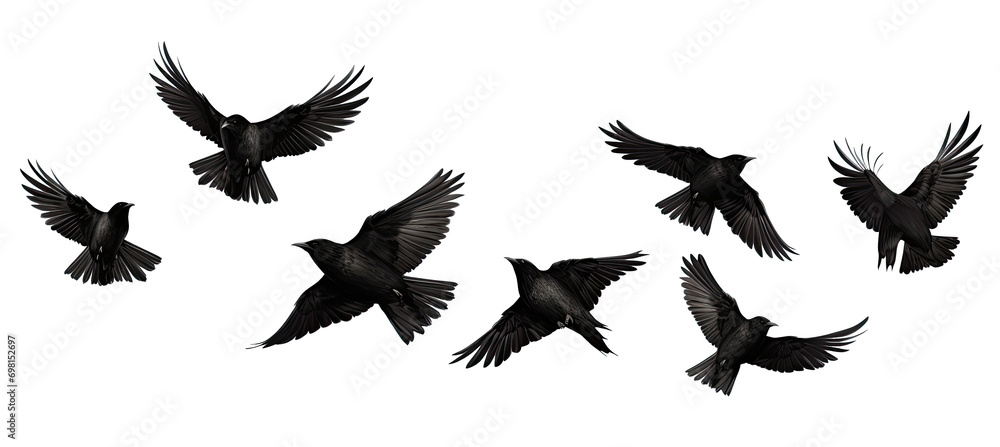 Fototapeta premium black birds Flying. Isolated on transparent background