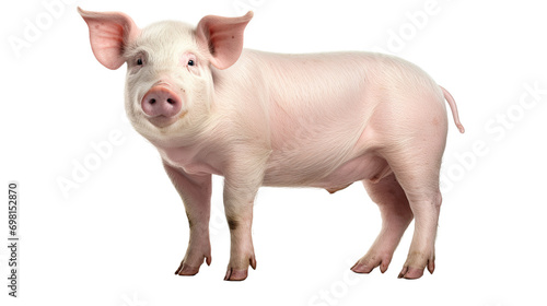 Pig standing side view. Isolated on white background photo