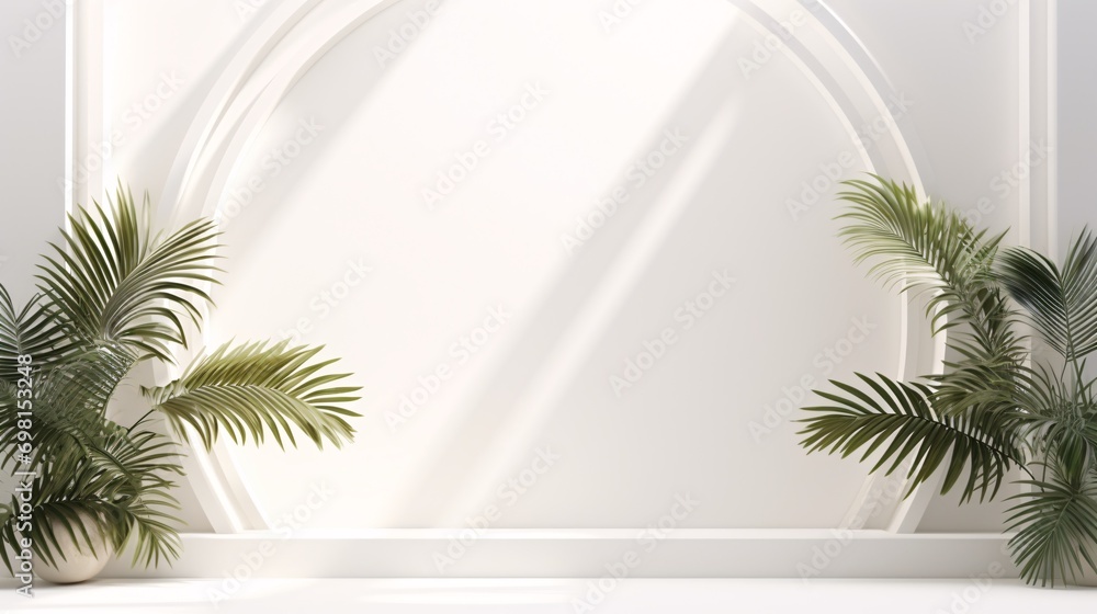 Minimalist blank studio setting with window and botanical accents, ideal for showcasing products or hosting a summer event. Minimalist blank studio setting with window and botanical accents, ideal for showcasing products or hosting a summer event.