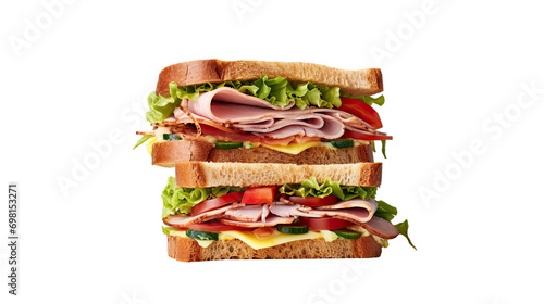 Sandwich with ham and vegetables. Isolated on transparent background