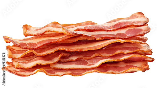 Top view Strip of fried bacon. Isolated on transparent background