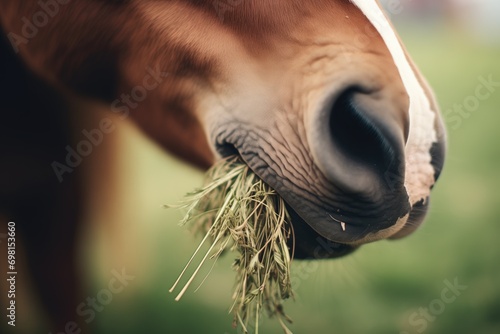 close-up of horse eating grass