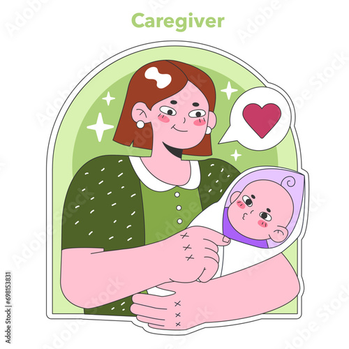 Personality psychological archetype. Character characteristics. Caregiver collective unconscious prototype. Flat vector illustration