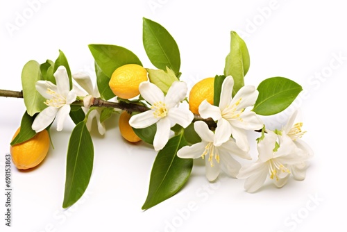 An isolated citrus bloom stands out against a white backdrop. photo