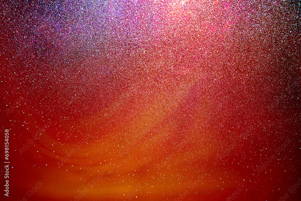 Black dark red orange golden brown shiny glitter abstract background with space. Twinkling glow stars effect. Like outer space, night sky, universe. Rusty, rough surface, grain.
