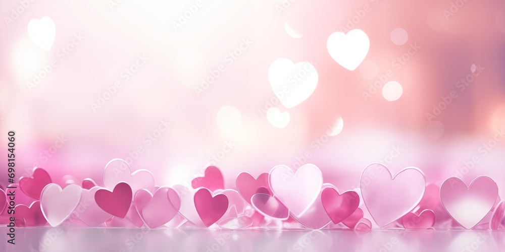 Background with hearts and bokeh in pink tones