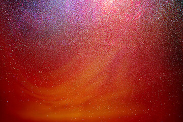 Black dark red orange golden brown shiny glitter abstract background with space. Twinkling glow stars effect. Like outer space, night sky, universe. Rusty, rough surface, grain.